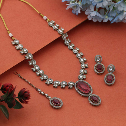Graceful Pink Color Kundan Necklace Set Created To Complement Feminine Festive Attire
