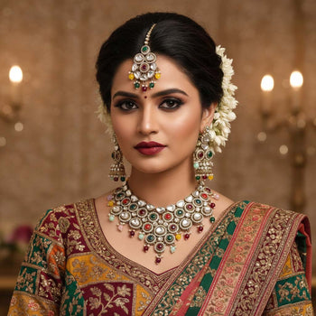 Festive Multi Color Kundan Necklace Set Featuring Vibrant Stones For Joyful Celebrations | FEMNARI