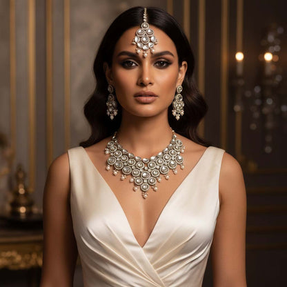 Pristine White Color Kundan Necklace Set Offering Refined Elegance For Every Special Event