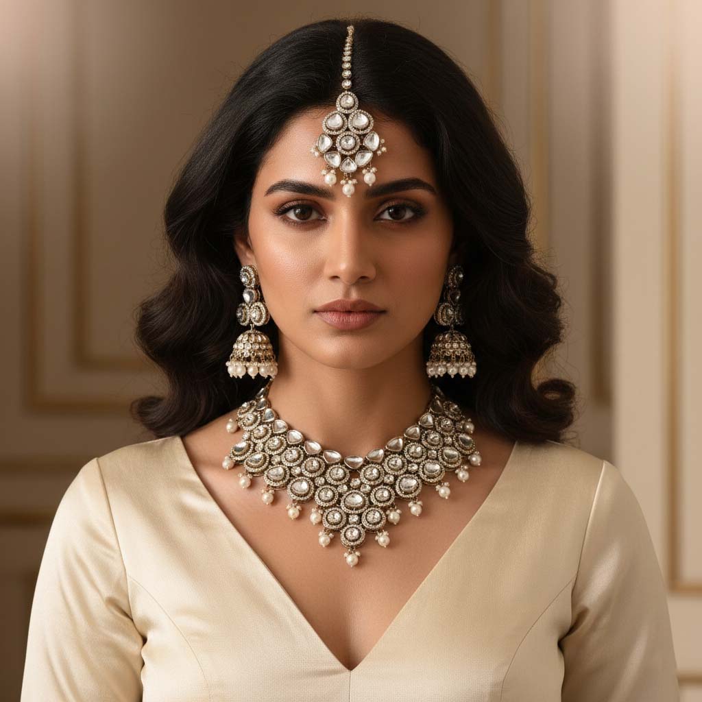 Pristine White Color Kundan Necklace Set Offering Refined Elegance For Every Special Event