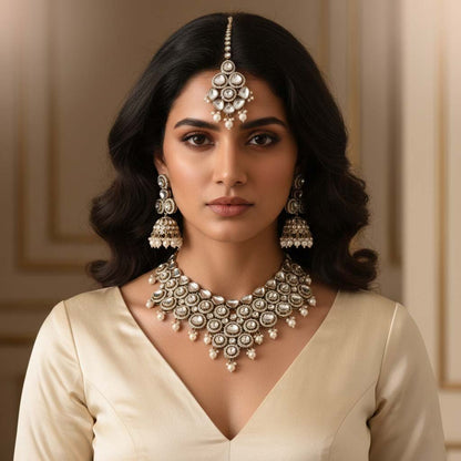 Pristine White Color Kundan Necklace Set Offering Refined Elegance For Every Special Event