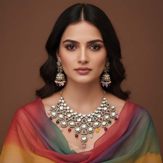 Colorful Multi Color Kundan Necklace Set Designed To Brighten Every Traditional Ensemble