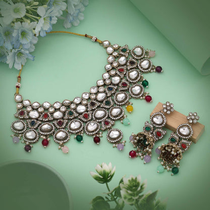 Colorful Multi Color Kundan Necklace Set Designed To Brighten Every Traditional Ensemble