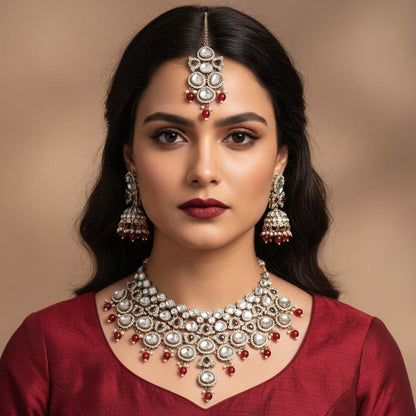 Elegant Maroon Color Kundan Necklace Set Crafted For Premium Traditional Fashion Lovers