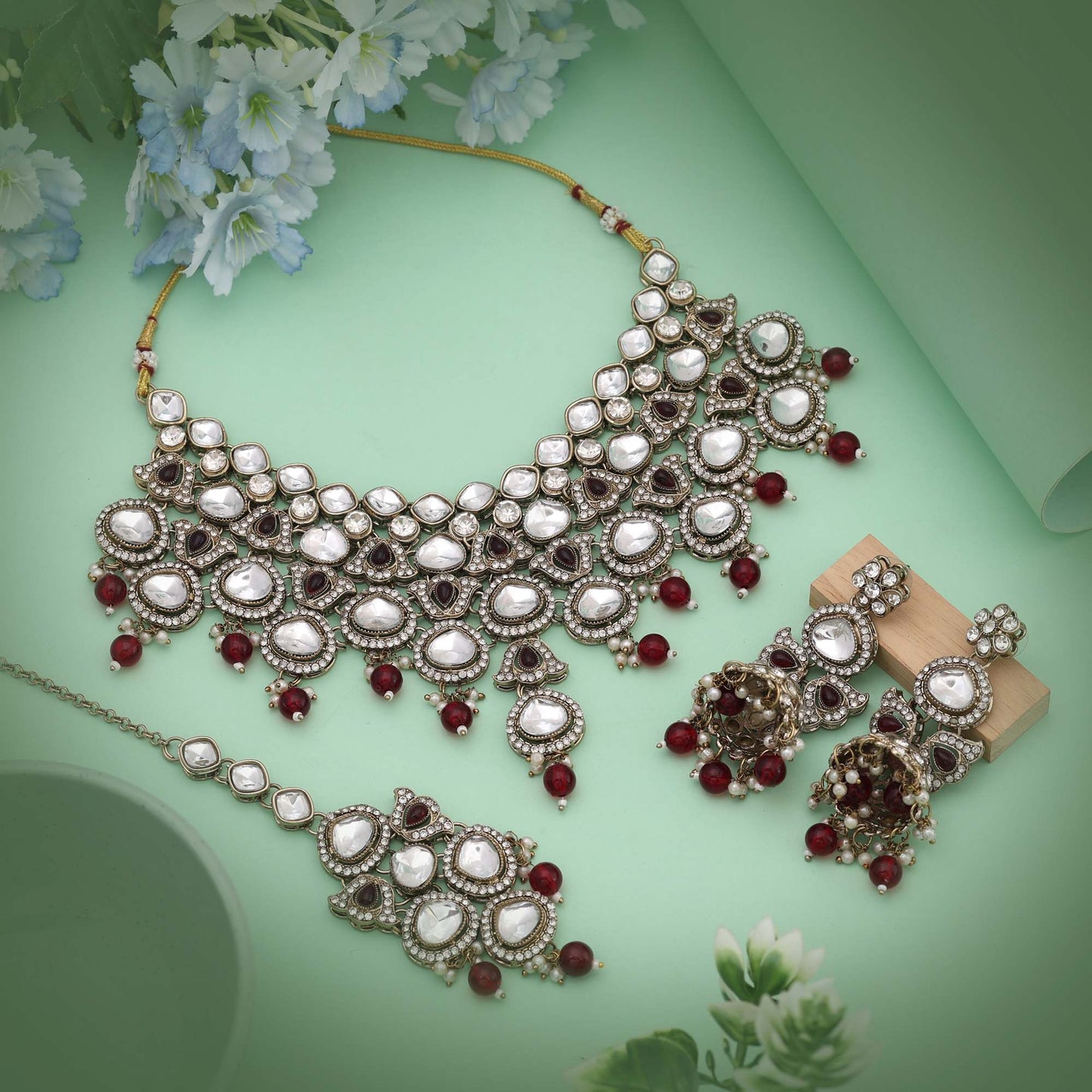 Elegant Maroon Color Kundan Necklace Set Crafted For Premium Traditional Fashion Lovers