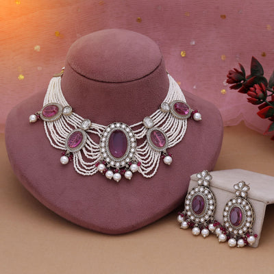 Magenta Color Kundan Necklace Set Featuring Bold Royal Festive Appeal