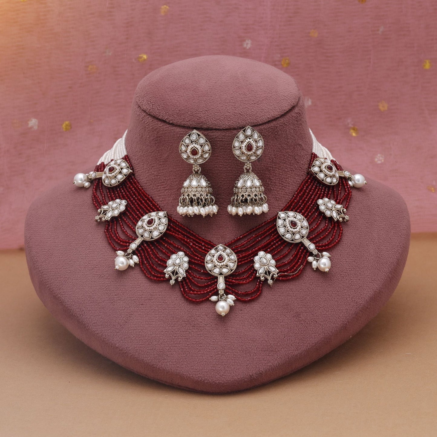 Maroon Color Kundan Necklace Set Featuring Heritage Inspired Festive Design