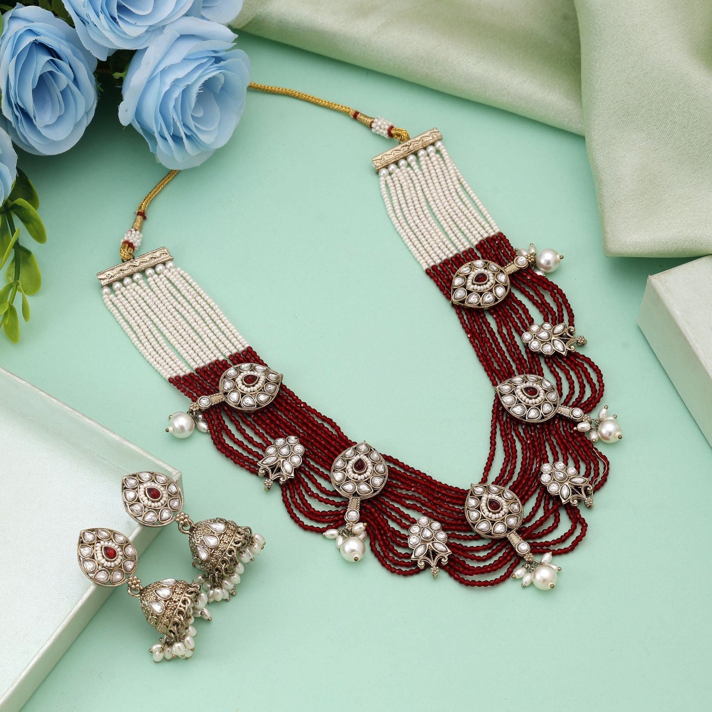 Maroon Color Kundan Necklace Set Featuring Heritage Inspired Festive Design