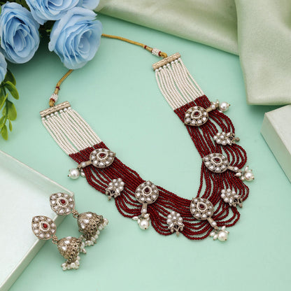 Maroon Color Kundan Necklace Set Featuring Heritage Inspired Festive Design