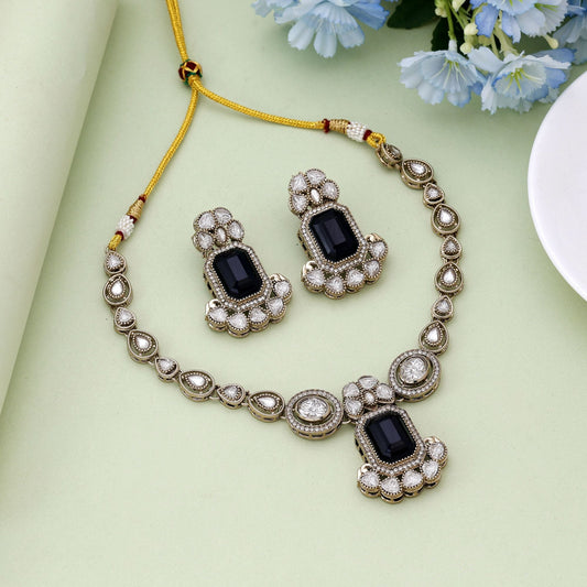 Black Color Kundan Necklace Set Featuring Bold Contrast And Premium Design