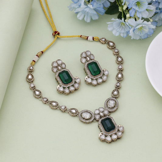Green Color Kundan Necklace Set Inspired By Classic Indian Craftsmanship