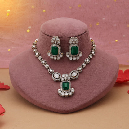 Green Color Kundan Necklace Set Inspired By Classic Indian Craftsmanship