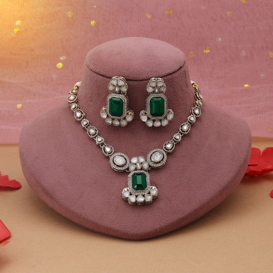 Green Color Kundan Necklace Set Inspired By Classic Indian Craftsmanship