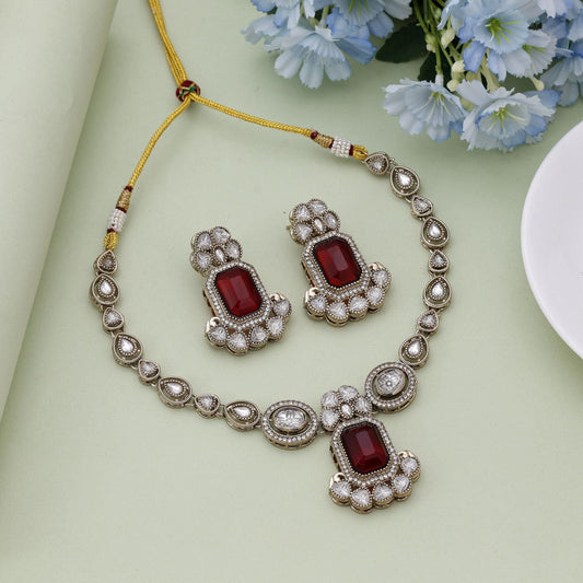 Maroon Color Kundan Necklace Set With Rich Finish For Ethnic Fashion