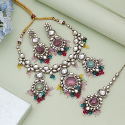 Multi Color Kundan Necklace Set Designed For Vibrant Festive Occasions