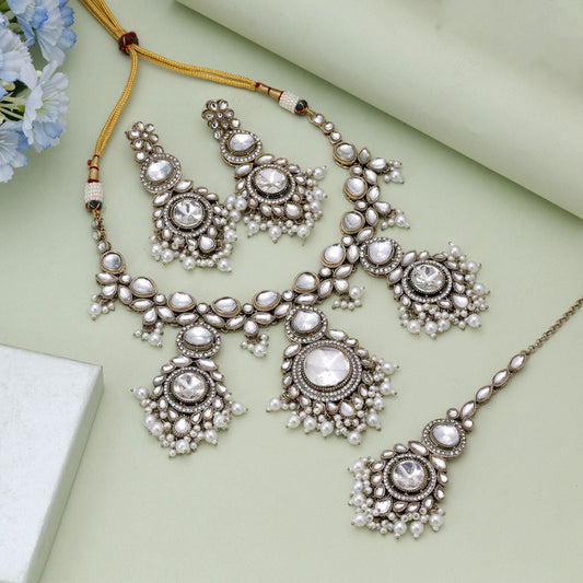 White Color Kundan Necklace Set Offering Graceful Wedding Ready Look