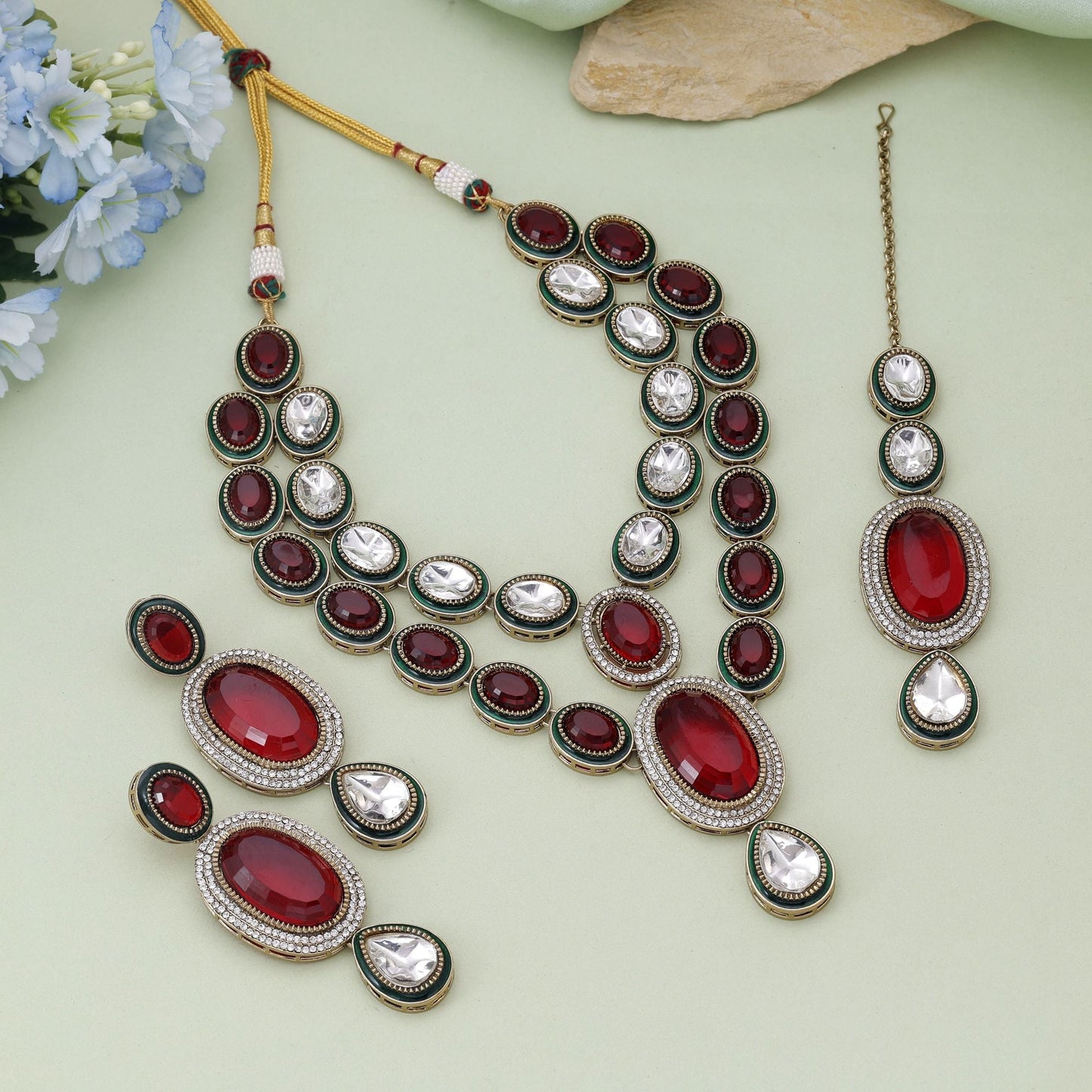Maroon Color Kundan Necklace Set Inspired By Royal Heritage Jewellery