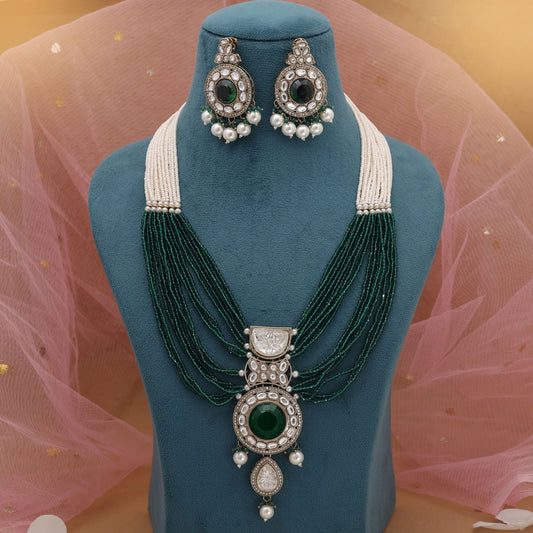 Green Color Kundan Necklace Set Crafted For Classic Indian Celebrations