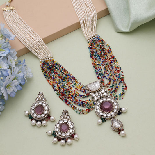 Multi Color Kundan Necklace Set With Vibrant Festive Stone Detailing