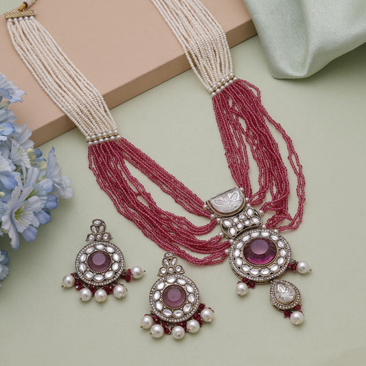 Magenta Color Kundan Necklace Set With Bold Bridal Inspired Styling