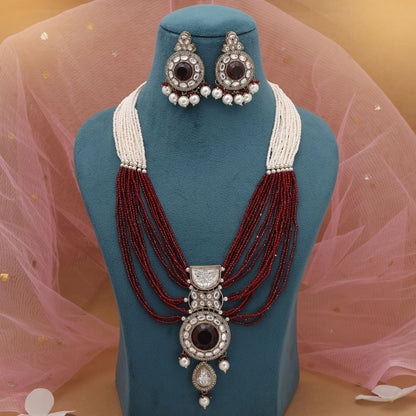 Maroon Color Kundan Necklace Set Featuring Royal Festive Ethnic Design