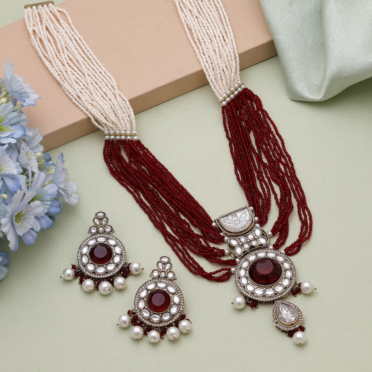 Maroon Color Kundan Necklace Set Featuring Royal Festive Ethnic Design