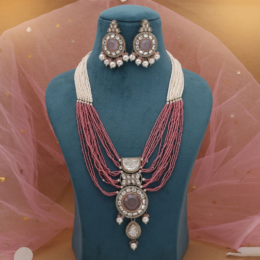 Pink Color Kundan Necklace Set With Elegant Traditional Wedding Appeal