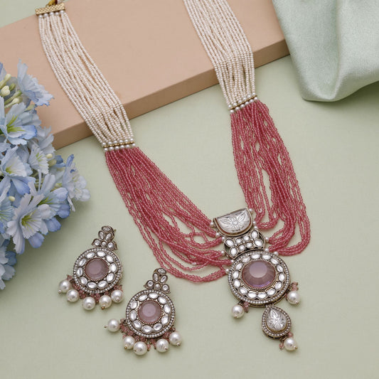 Pink Color Kundan Necklace Set With Elegant Traditional Wedding Appeal