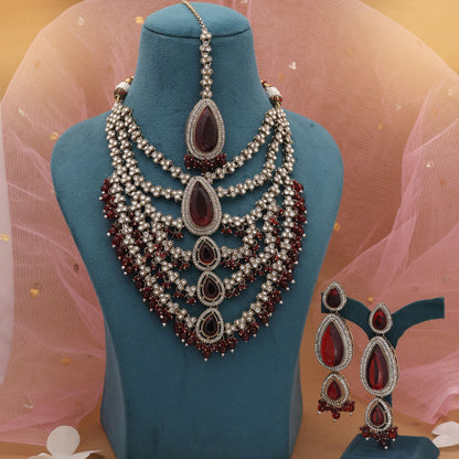 Maroon Color Kundan Necklace Set Styled For Grand Wedding Looks