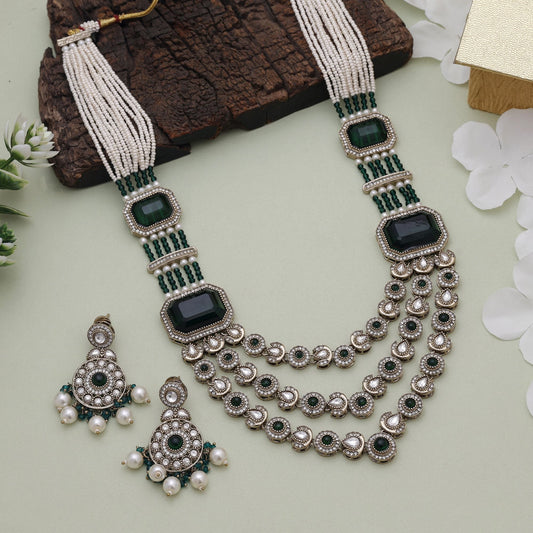 Green Color Kundan Necklace Set Designed For Festive Styling