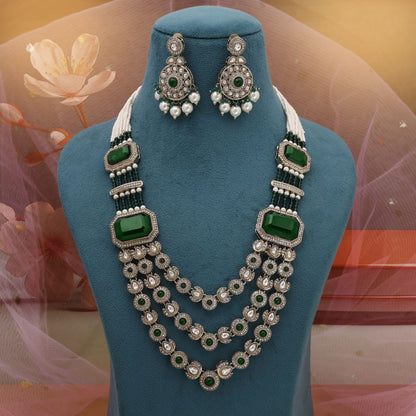 Green Color Kundan Necklace Set Designed For Festive Styling