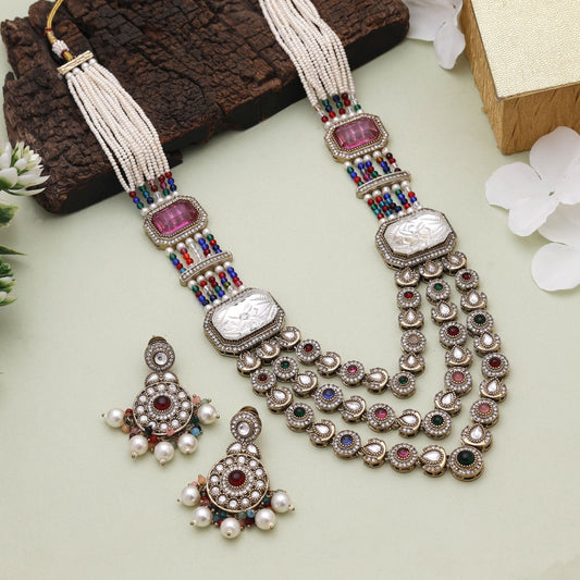 Multi Color Kundan Necklace Set Featuring Statement Traditional Appeal