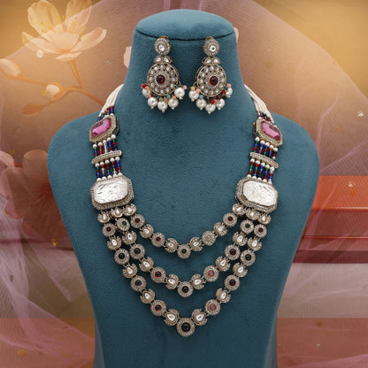 Multi Color Kundan Necklace Set Featuring Statement Traditional Appeal