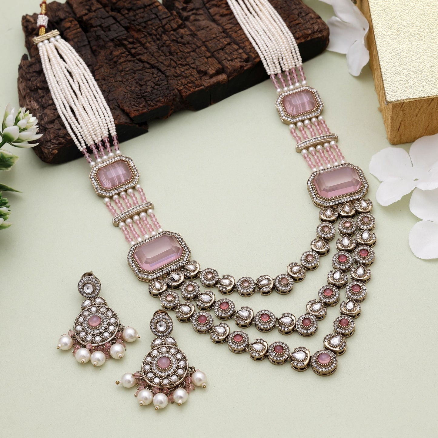 Pink Color Kundan Necklace Set With Feminine Festive Charm