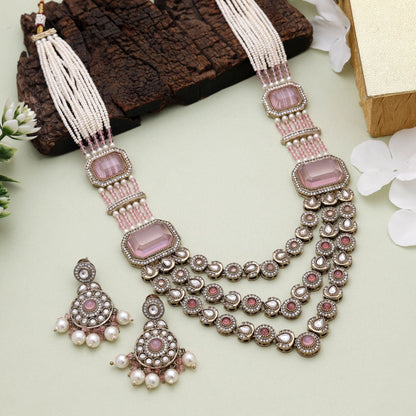 Pink Color Kundan Necklace Set With Feminine Festive Charm