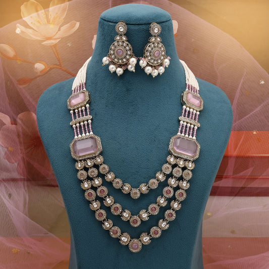 Pink Color Kundan Necklace Set With Feminine Festive Charm