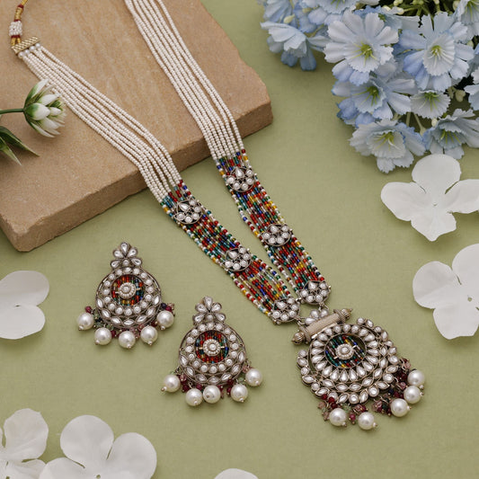 Multi Color Kundan Necklace Set For Wedding Celebration Looks