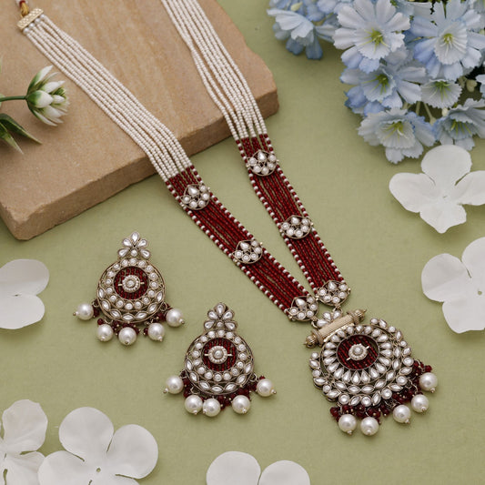 Maroon Color Kundan Necklace Set Inspired By Heritage Designs