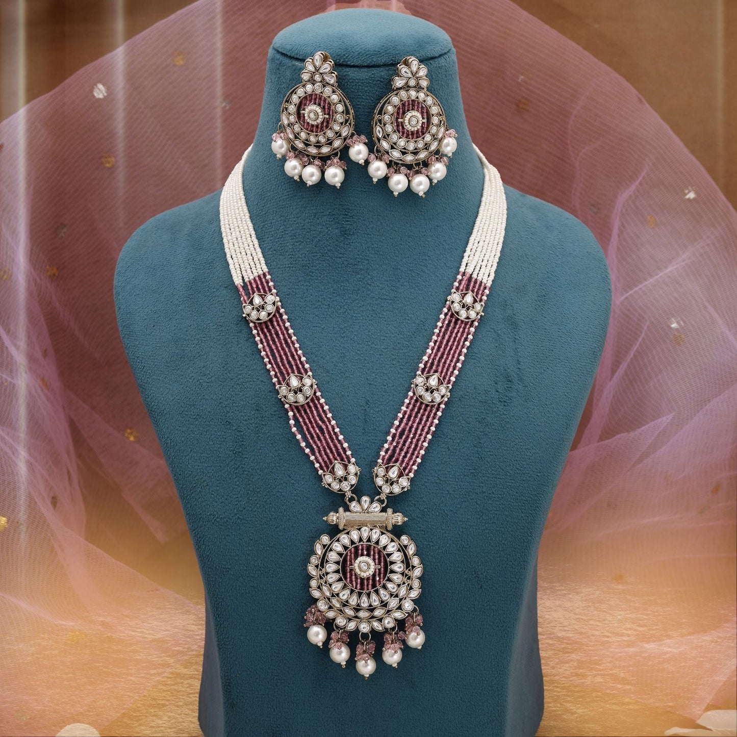 Pink Color Kundan Necklace Set With Soft Glam Traditional Appeal