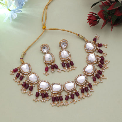 Maroon Color Designer Wedding Wear Kundan Necklace Set With Classic Royal Look