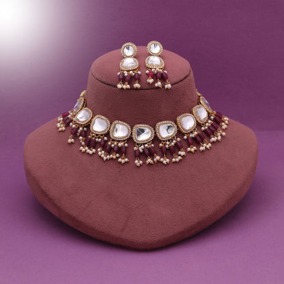 Maroon Color Designer Wedding Wear Kundan Necklace Set With Classic Royal Look