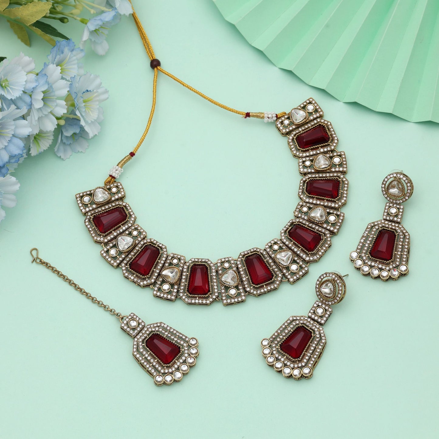 Maroon Color Kundan Necklace Set Royal Bridal Ethnic Jewelry With Timeless Appeal