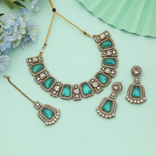 Rama Green Color Kundan Necklace Set Traditional Heritage Jewelry With Elegant Finish