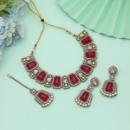 Rani Color Kundan Necklace Set Bold Traditional Bridal Jewelry With Elegant Finish