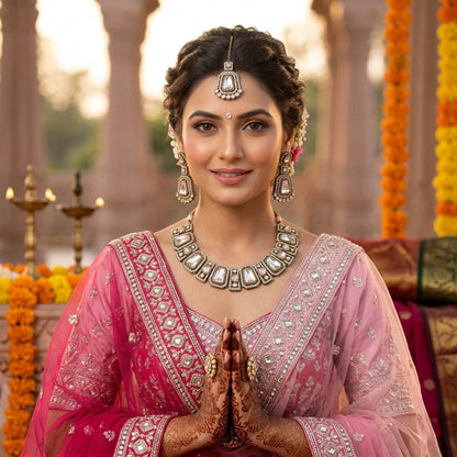 Weißer Kundan Halsketten-Set, elegant, minimalistisch, traditioneller Schmuck mit klassischer Ausstrahlung