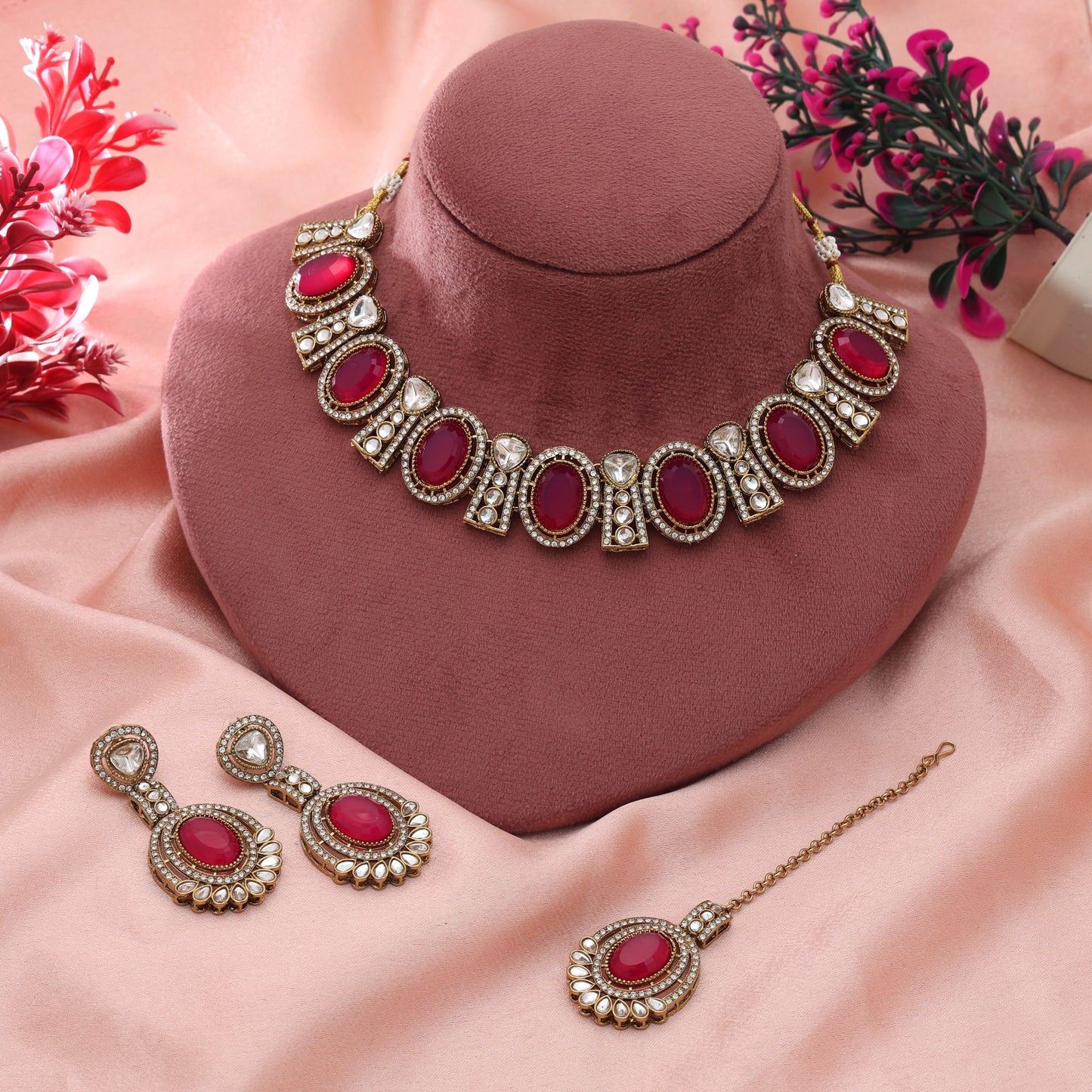 Rani Color Kundan Necklace Set Classic Royal Ethnic Jewelry With Premium Design