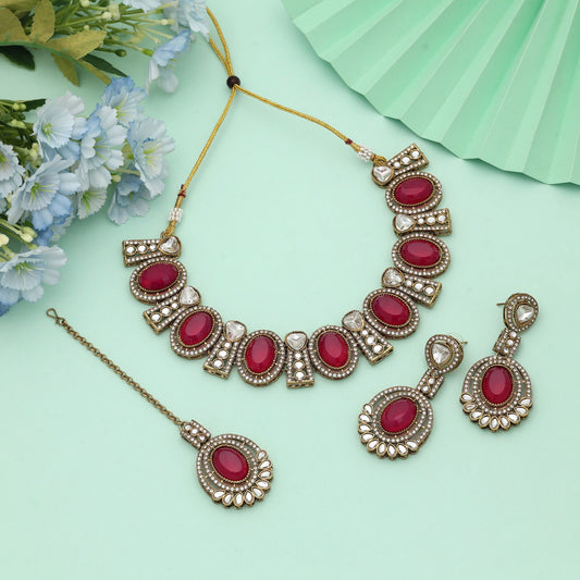 Rani Color Kundan Necklace Set Classic Royal Ethnic Jewelry With Premium Design