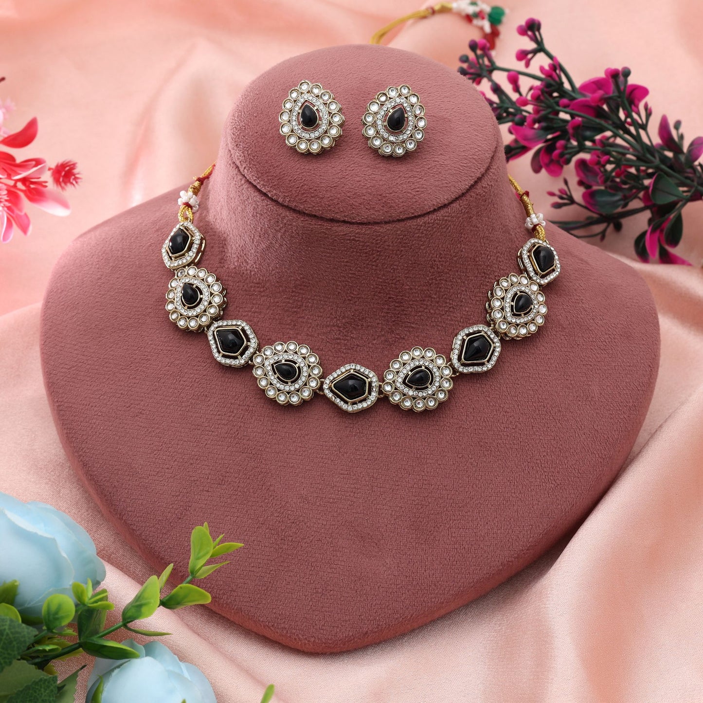 Black Color Kundan Necklace Set Bold Statement Ethnic Jewelry With Modern Appeal