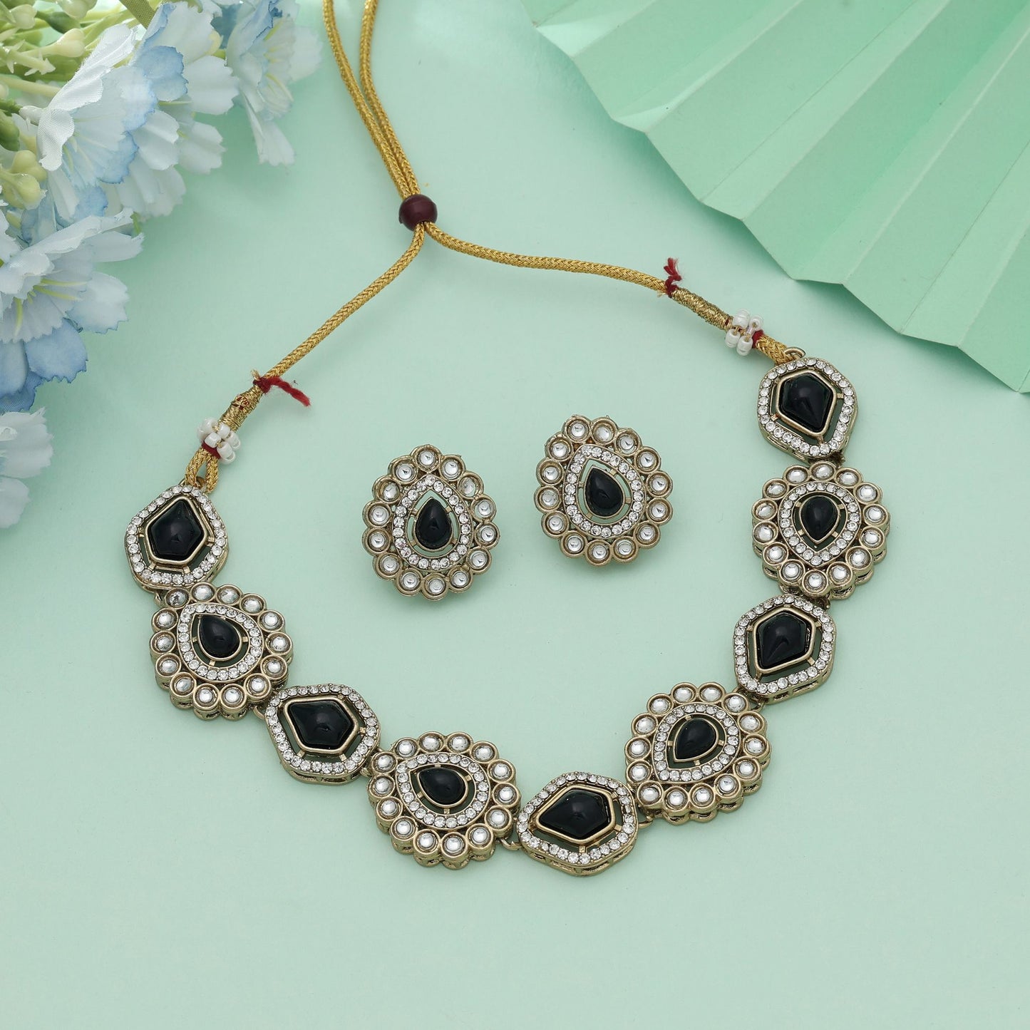 Black Color Kundan Necklace Set Bold Statement Ethnic Jewelry With Modern Appeal