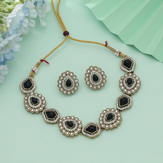 Black Color Kundan Necklace Set Bold Statement Ethnic Jewelry With Modern Appeal